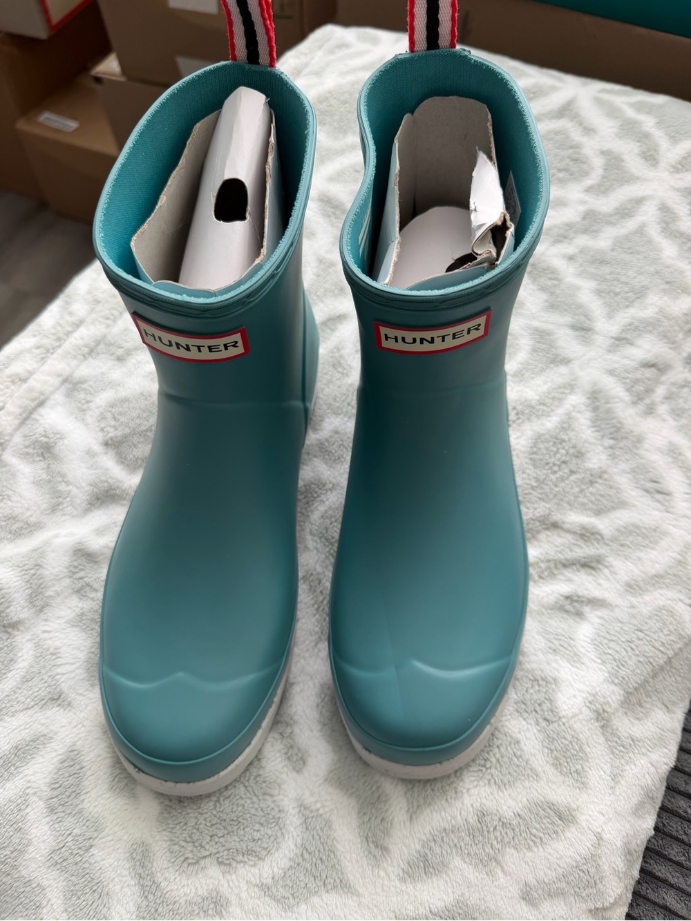 Hunter Boot Women's Play Short Speckle Rain Boot Spruce 9 Medium US - Picture 2 of 4